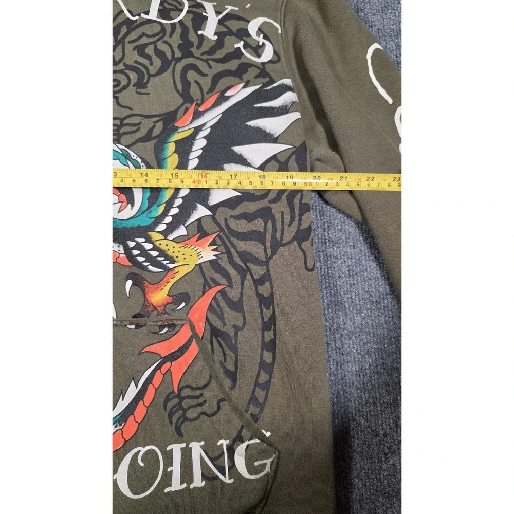 Ed Hardy Hoodie + Nike Air Jordan 1 Low Olive Sz 9.5 Outfit Bundle